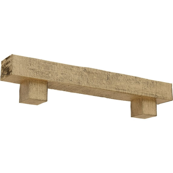 Ekena Millwork 6"H x 10"D x 72"W Rough Cedar Faux Wood Fireplace Mantel Kit w/ Alamo Corbels, Natural Pine