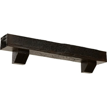 Ekena Millwork 6"H x 10"D x 72"W Rough Sawn Faux Wood Fireplace Mantel Kit with Ashford Corbels, Premium Aged