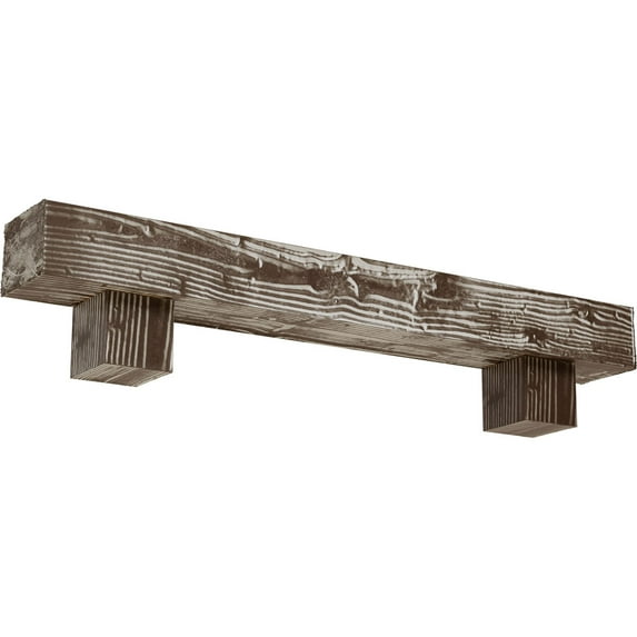 Ekena Millwork 6"H x 10"D x 72"W Sandblasted Faux Wood Fireplace Mantel Kit w/ Alamo Corbels, Vintage Mahogany
