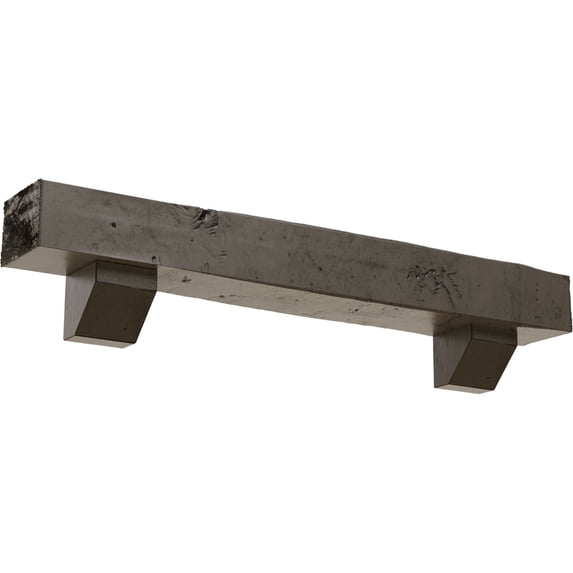 Ekena Millwork 6"H x 6"D x 48"W Knotty Pine Faux Wood Fireplace Mantel Kit with Ashford Corbels, Burnished Honey Dew
