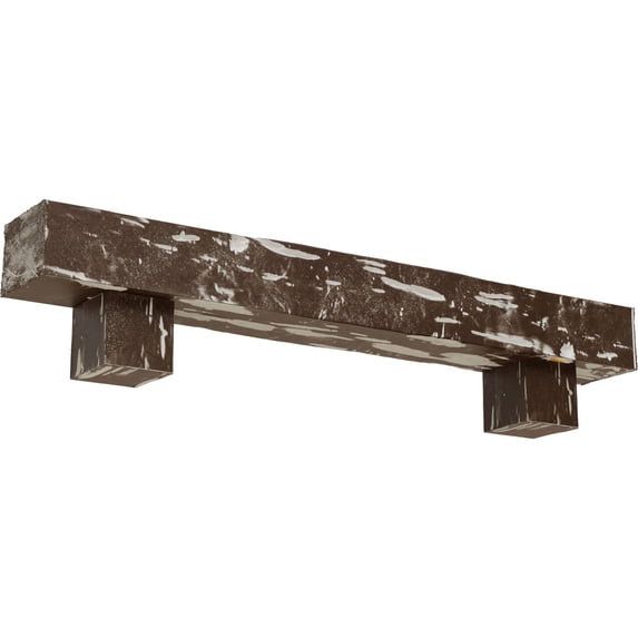 Ekena Millwork 6"H x 6"D x 48"W Pecky Cypress Faux Wood Fireplace Mantel Kit w/ Alamo Corbels, Vintage Mahogany