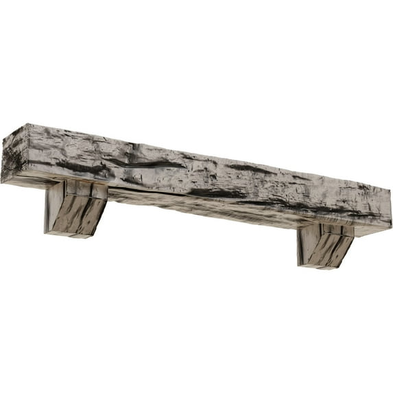 Ekena Millwork 6"H x 6"D x 48"W Riverwood Faux Wood Fireplace Mantel Kit with Ashford Corbels, Burnished Pine