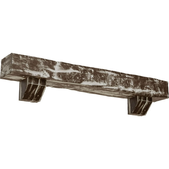 Ekena Millwork 6"H x 6"D x 48"W Riverwood Faux Wood Fireplace Mantel Kit with Ashford Corbels, Vintage Mahogany