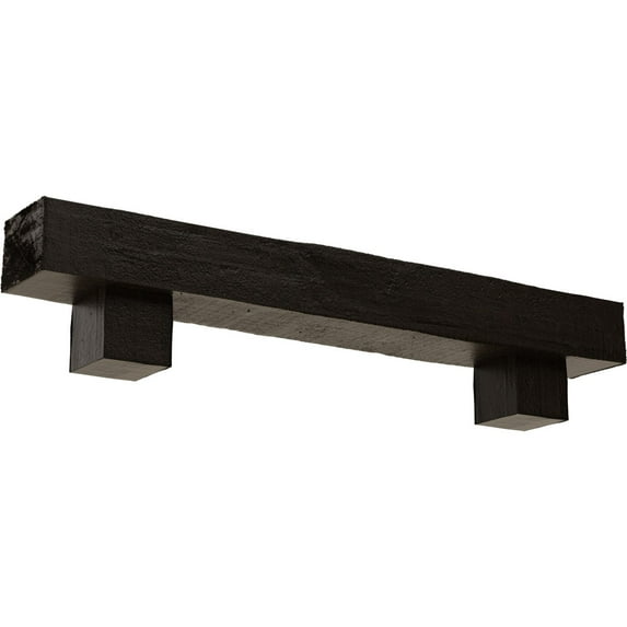 Ekena Millwork 6"H x 6"D x 48"W Rough Cedar Faux Wood Fireplace Mantel Kit w/ Alamo Corbels, Premium Walnut