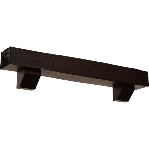 Ekena Millwork 6"H x 6"D x 60"W Knotty Pine Faux Wood Fireplace Mantel Kit with Ashford Corbels, Premium Mahogany