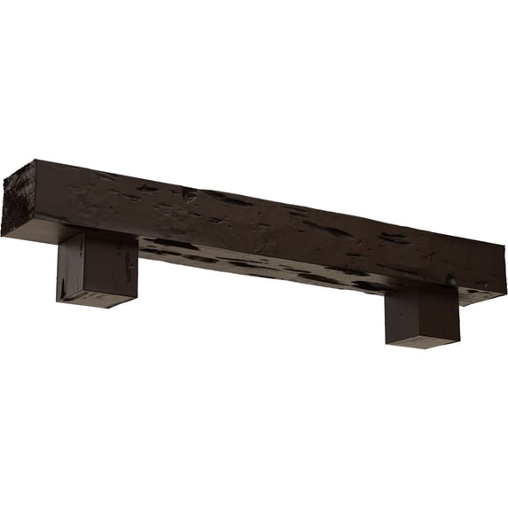 Ekena Millwork 6"H x 6"D x 60"W Pecky Cypress Faux Wood Fireplace Mantel Kit w/ Alamo Corbels, Natural Mahogany