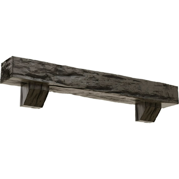 Ekena Millwork 6"H x 6"D x 60"W Riverwood Faux Wood Fireplace Mantel Kit with Ashford Corbels, Burnished Honey Dew