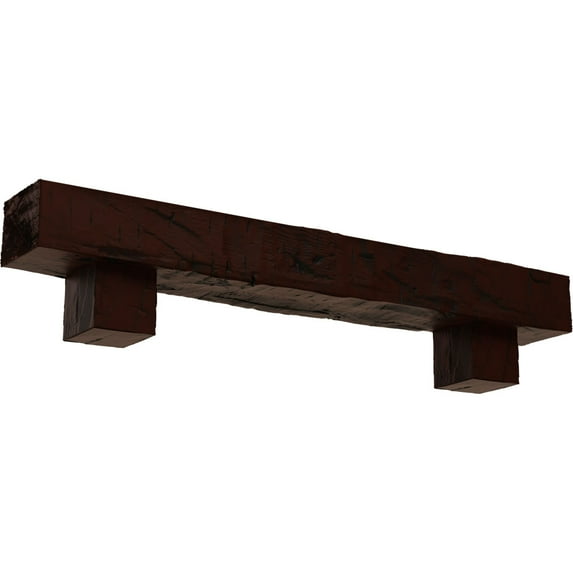 Ekena Millwork 6"H x 6"D x 72"W Hand Hewn Faux Wood Fireplace Mantel Kit w/ Alamo Corbels, Natural Pecan