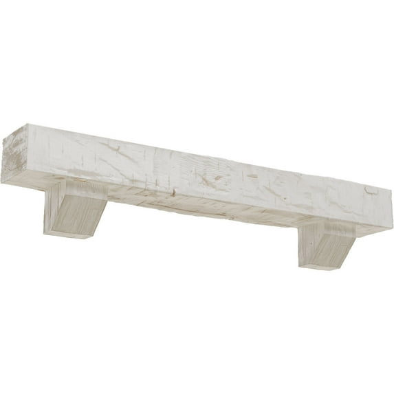 Ekena Millwork 6"H x 6"D x 72"W Hand Hewn Faux Wood Fireplace Mantel Kit with Ashford Corbels, Factory Prepped