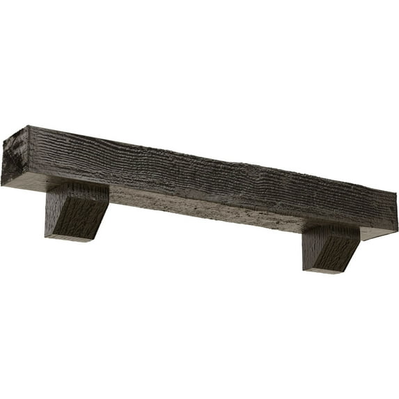 Ekena Millwork 6"H x 6"D x 72"W Rough Sawn Faux Wood Fireplace Mantel Kit with Ashford Corbels, Burnished Honey Dew