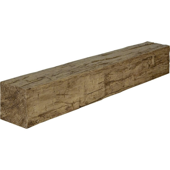 Ekena Millwork 6"H x 6"D x 84"W Hand Hewn Faux Wood Fireplace Mantel, Natural Golden Oak