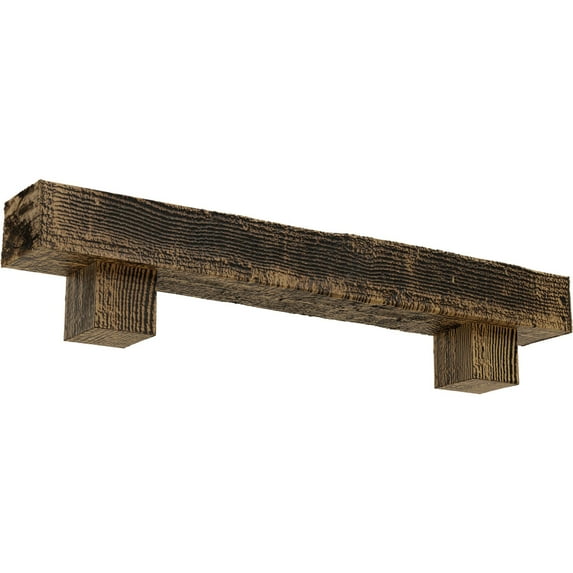 Ekena Millwork 6"H x 8"D x 48"W Rough Sawn Faux Wood Fireplace Mantel Kit w/ Alamo Corbels, Natural Golden Oak