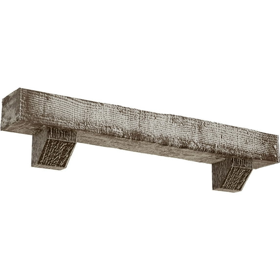 Ekena Millwork 6"H x 8"D x 48"W Rough Sawn Faux Wood Fireplace Mantel Kit with Ashford Corbels, Vintage Mahogany