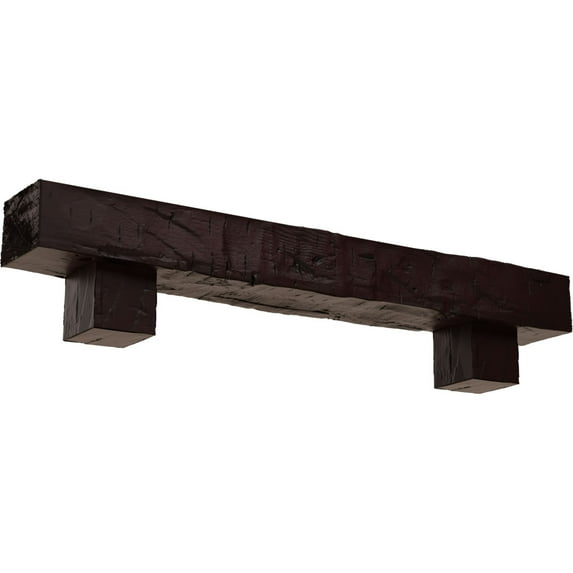 Ekena Millwork 6"H x 8"D x 60"W Hand Hewn Faux Wood Fireplace Mantel Kit w/ Alamo Corbels, Premium Cherry