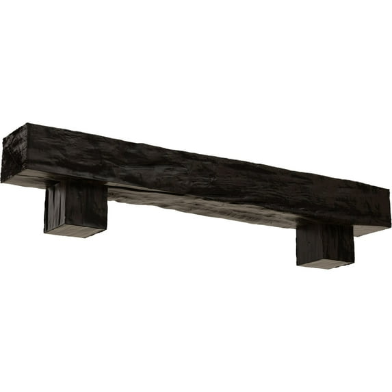 Ekena Millwork 6"H x 8"D x 60"W Riverwood Faux Wood Fireplace Mantel Kit w/ Alamo Corbels, Premium Walnut