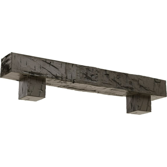 Ekena Millwork 6"H x 8"D x 72"W Hand Hewn Faux Wood Fireplace Mantel Kit w/ Alamo Corbels, Burnished Honey Dew