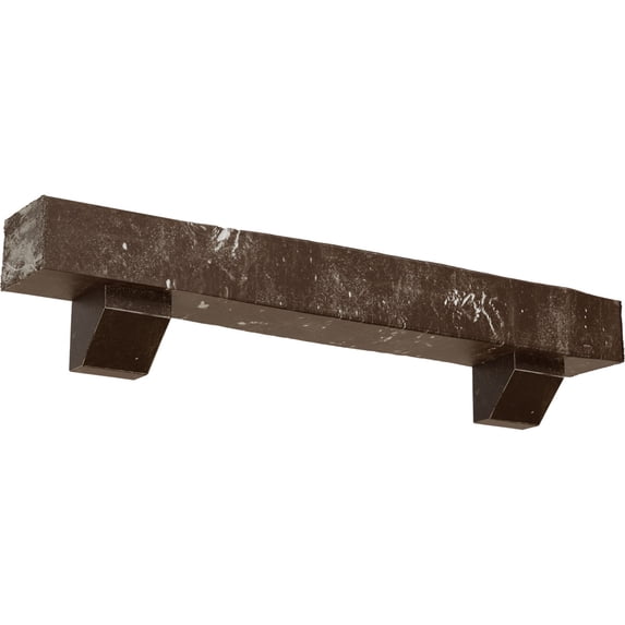 Ekena Millwork 6"H x 8"D x 72"W Knotty Pine Faux Wood Fireplace Mantel Kit with Ashford Corbels, Vintage Mahogany
