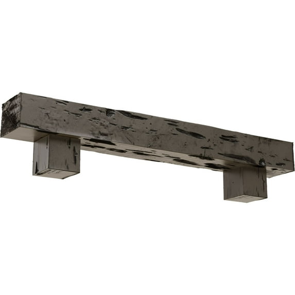 Ekena Millwork 6"H x 8"D x 72"W Pecky Cypress Faux Wood Fireplace Mantel Kit w/ Alamo Corbels, Burnished Honey Dew