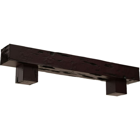 Ekena Millwork 6"H x 8"D x 72"W Pecky Cypress Faux Wood Fireplace Mantel Kit w/ Alamo Corbels, Premium Cherry