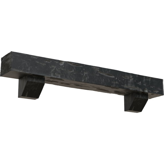 Ekena Millwork 6"H x 8"D x 72"W Pecky Cypress Faux Wood Fireplace Mantel Kit with Ashford Corbels, Aged Ash