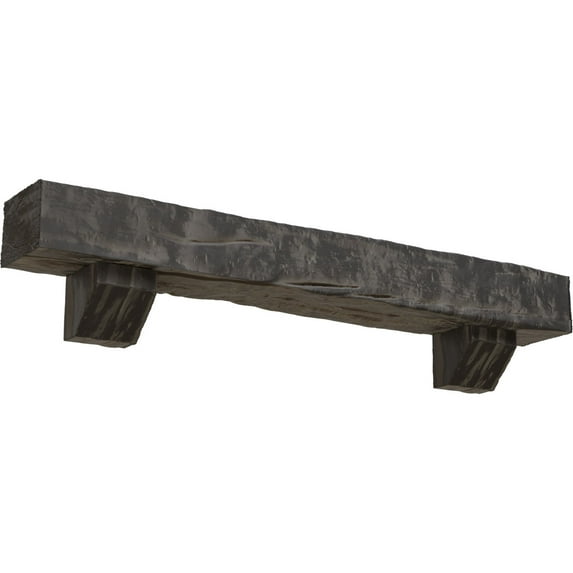 Ekena Millwork 6"H x 8"D x 72"W Riverwood Faux Wood Fireplace Mantel Kit with Ashford Corbels, Aged Cedar