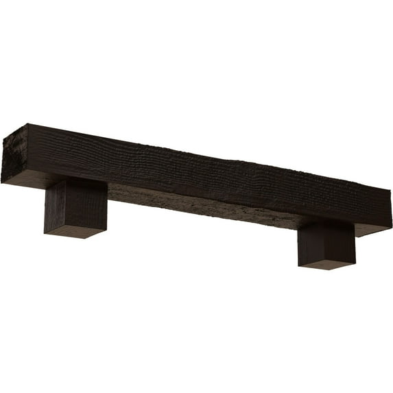 Ekena Millwork 6"H x 8"D x 72"W Rough Sawn Faux Wood Fireplace Mantel Kit w/ Alamo Corbels, Premium Hickory