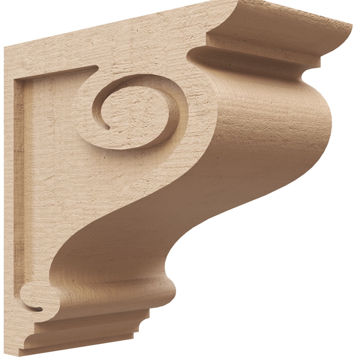 6"W x 12"D x 12"H Classic Scroll Rough Cedar Woodgrain TimberThane Corbel, Primed Tan