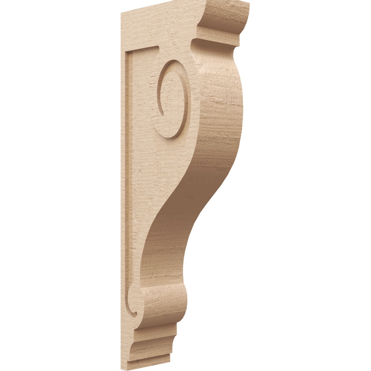 6"W x 12"D x 36"H Thin Scroll Rough Cedar Woodgrain TimberThane Corbel, Primed Tan