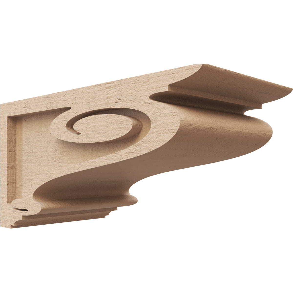 6"W x 12"D x 6"H Wide Scroll Rough Cedar Woodgrain TimberThane Corbel, Primed Tan