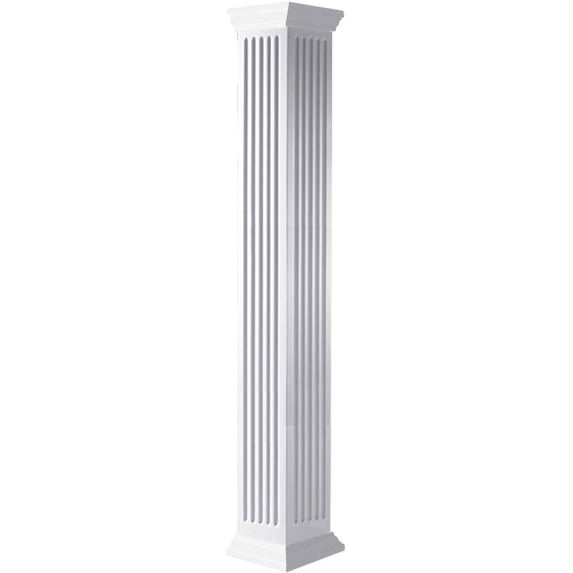 Ekena Millwork 6"W x 12'H Premium Square Non-Tapered Fluted PVC Endura-Craft Column Wrap Kit, Crown Capital & Base