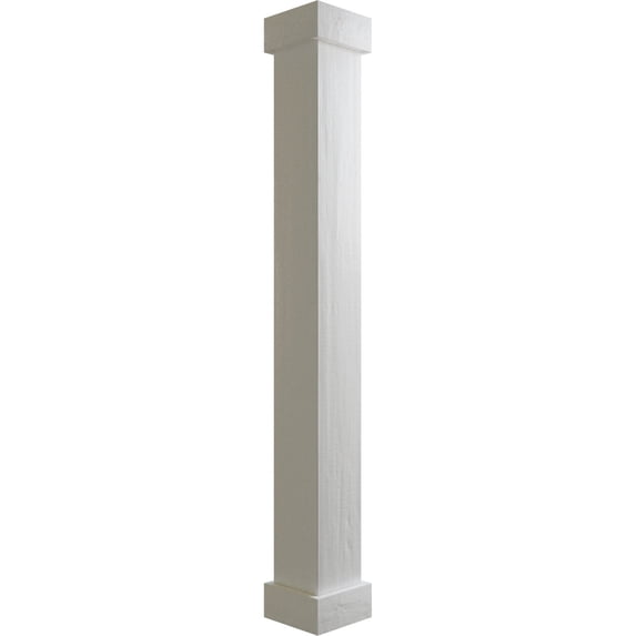 Ekena Millwork 6"W x 16'H Rough Cedar Endurathane Faux Wood Non-Tapered Square Column Wrap w/ Standard Capital & Base