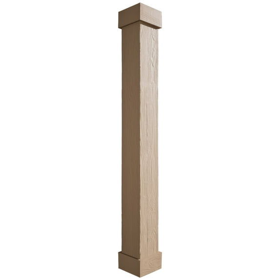 Ekena Millwork 6"W x 16'H Sand Blasted Endurathane Faux Wood Non-Tapered Square Column Wrap with Standard Capital & Base
