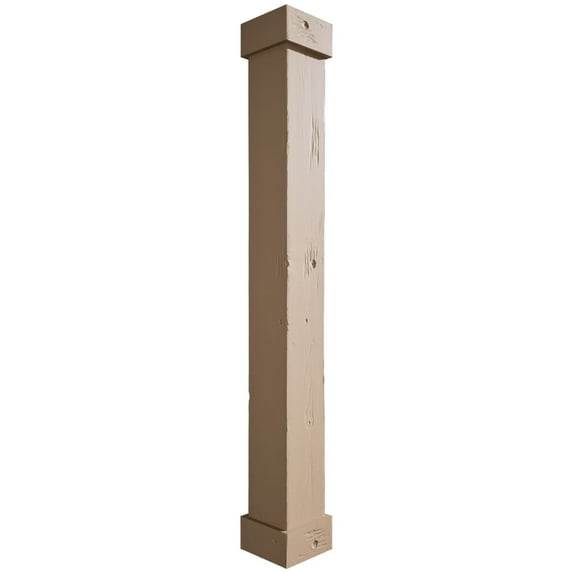 Ekena Millwork 6"W x 18'H Knotty Pine Endurathane Faux Wood Non-Tapered Square Column Wrap with Standard Capital & Base
