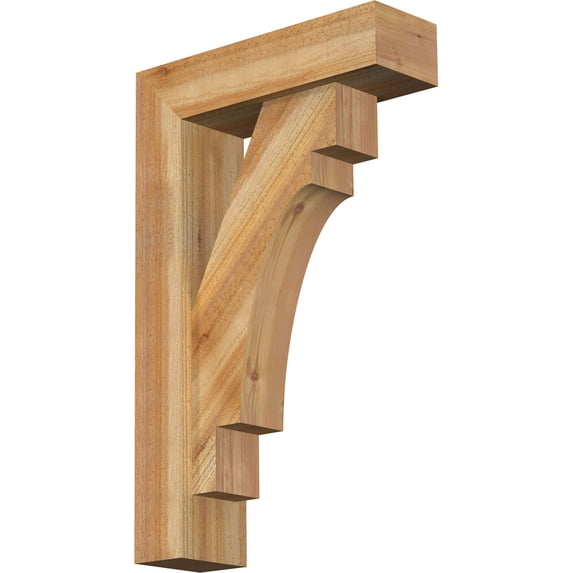Ekena Millwork 6"W x 20"D x 32"H Merced Block Rough Sawn Bracket w/ Offset Brace, Western Red Cedar