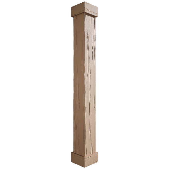 Ekena Millwork 6"W x 20'H River Wood Endurathane Faux Wood Non-Tapered Square Column Wrap with Standard Capital & Base
