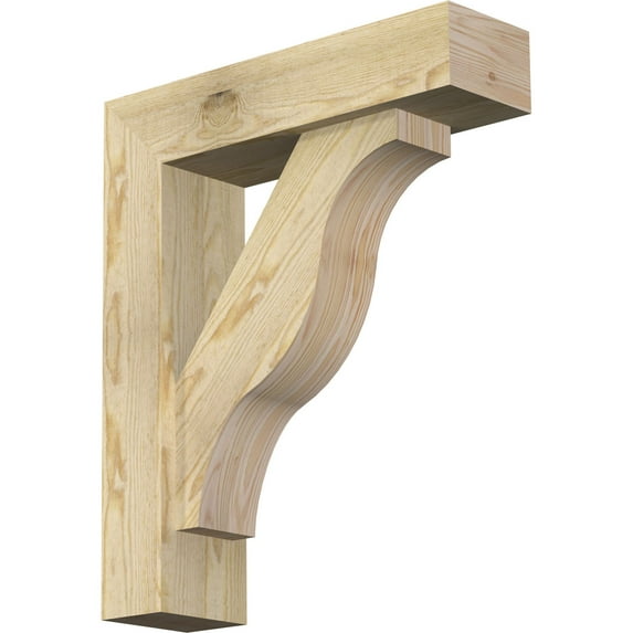 Ekena Millwork 6"W x 22"D x 26"H Funston Block Rough Sawn Bracket w/ Offset Brace, Douglas Fir