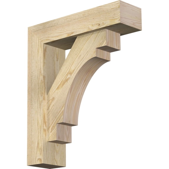 Ekena Millwork 6"W x 22"D x 26"H Merced Block Rough Sawn Bracket w/ Offset Brace, Douglas Fir