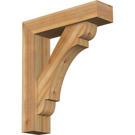Ekena Millwork 6"W x 24"D x 28"H Olympic Block Rough Sawn Bracket w/ Offset Brace, Western Red Cedar