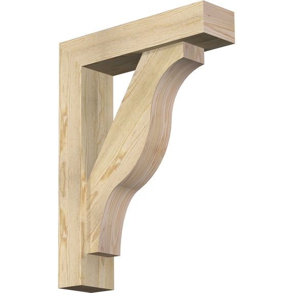 Ekena Millwork 6"W x 24"D x 32"H Funston Block Rough Sawn Bracket w/ Offset Brace, Douglas Fir