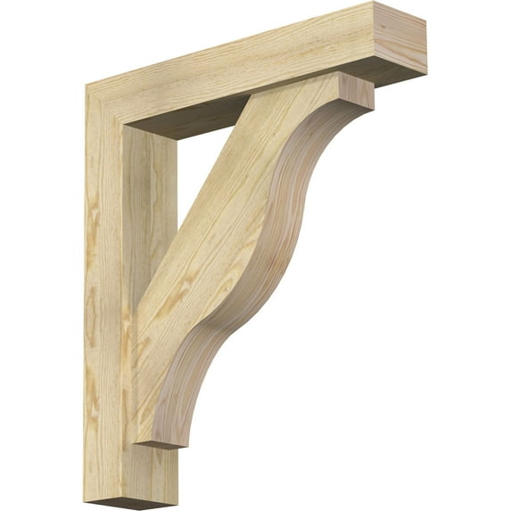 Ekena Millwork 6"W x 28"D x 32"H Funston Block Rough Sawn Bracket w/ Offset Brace, Douglas Fir
