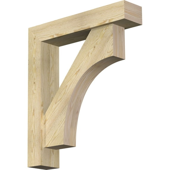 Ekena Millwork 6"W x 28"D x 32"H Westlake Block Rough Sawn Bracket w/ Offset Brace, Douglas Fir