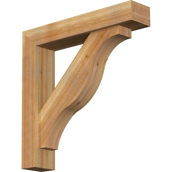 Ekena Millwork 6"W x 30"D x 30"H Funston Block Rough Sawn Bracket w/ Offset Brace, Western Red Cedar