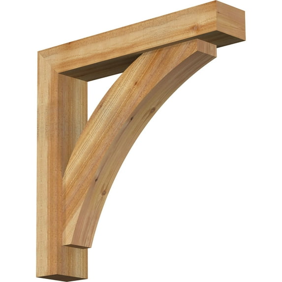 Ekena Millwork 6"W x 32"D x 32"H Thorton Block Rough Sawn Bracket w/ Offset Brace, Western Red Cedar