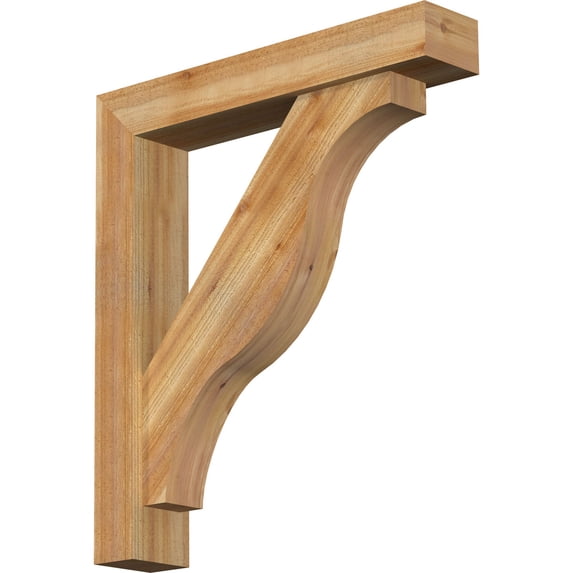 Ekena Millwork 6"W x 32"D x 36"H Funston Block Rough Sawn Bracket w/ Offset Brace, Western Red Cedar