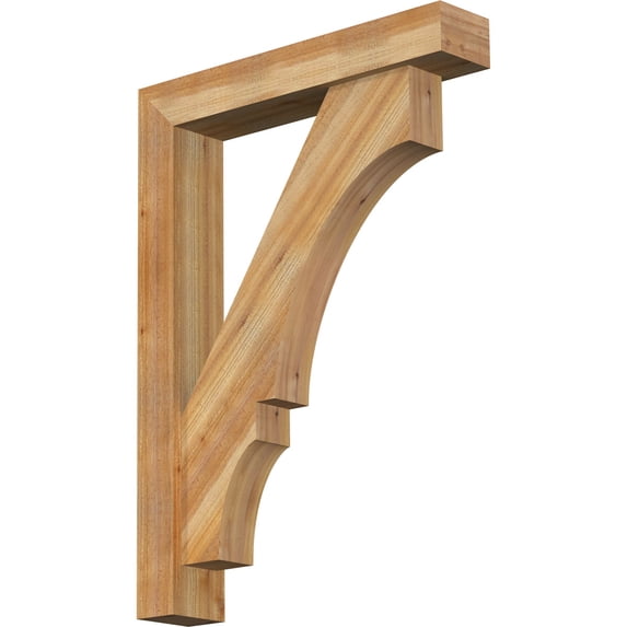 Ekena Millwork 6"W x 32"D x 44"H Balboa Block Rough Sawn Bracket w/ Offset Brace, Western Red Cedar