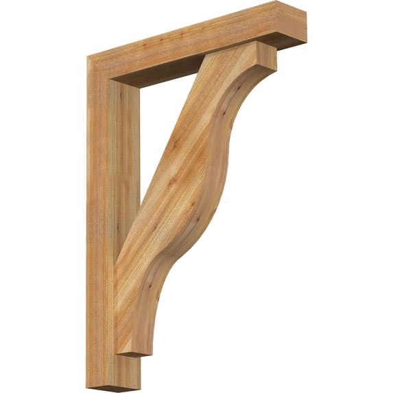Ekena Millwork 6"W x 32"D x 44"H Funston Block Rough Sawn Bracket w/ Offset Brace, Western Red Cedar