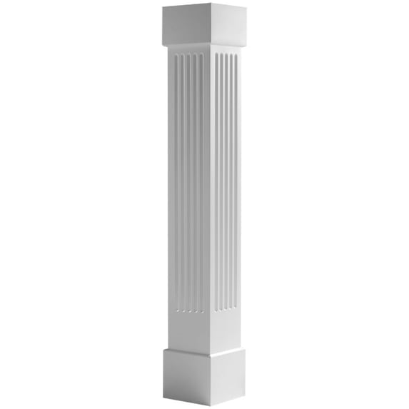 Ekena Millwork 6"W x 4'H Craftsman Classic Square Non-Tapered Fluted Column w/ Standard Capital & Base