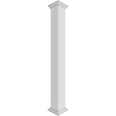 Ekena Millwork 6"W x 4'H Premium Square Non-Tapered Smooth PVC Endura-Craft Column Wrap Kit, Crown Capital & Base