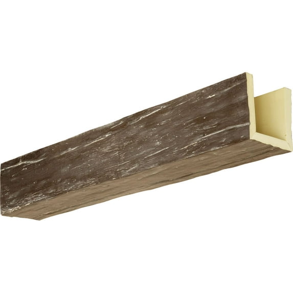Ekena Millwork 6"W x 4"H x 18'L 3-Sided (U-beam) Riverwood Endurathane Faux Wood Ceiling Beam, Vintage Mahogany