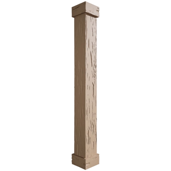 Ekena Millwork 6"W x 5'H Pecky Cypress Endurathane Faux Wood Non-Tapered Square Column Wrap with Standard Capital & Base